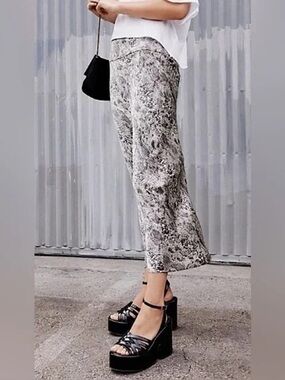NWT Free People Normani Bias Cut Satin Midi Skirt Gray Snakeskin 6